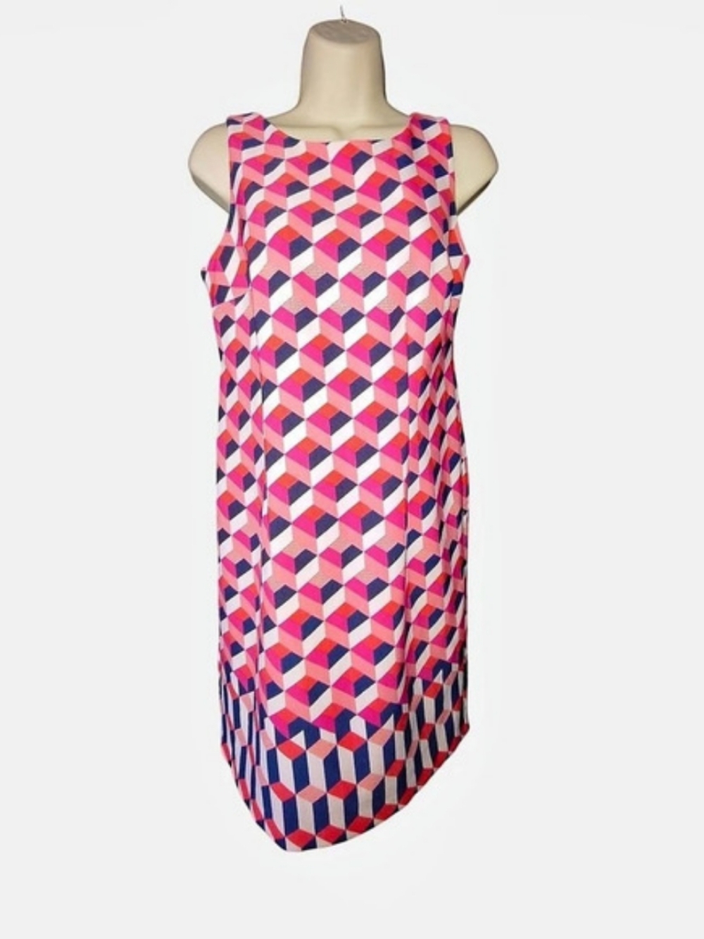 Amanda Lane Geometric Midi Dress Pink & Blue Size 6P
